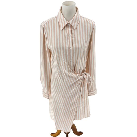 Alex Marie Womens Striped Wrap Shirt Dress Size 6 Pink & White Polyester Button- - Picture 1 of 10